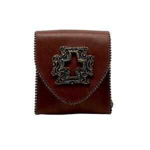 Leatherock Embellished Cross Brown Leather Crossbody